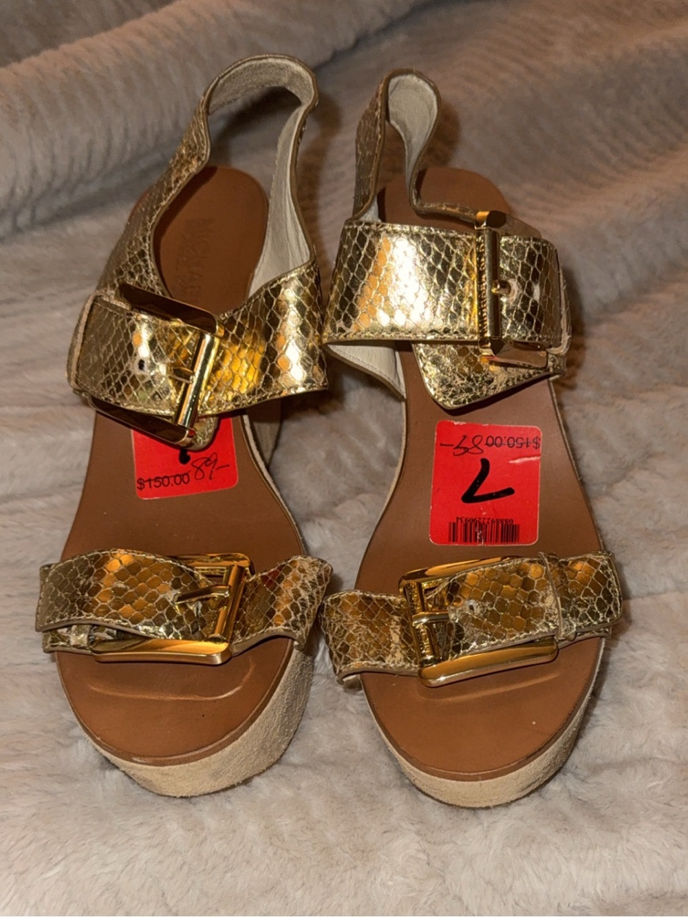 Michael Kors Gold Metallic Buckle Wedge Sandals